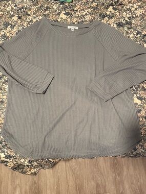 Chic Soul Slate Gray Ribbed Long Sleeve Top
